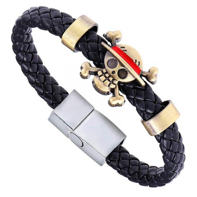 Bracelet One Piece Luffy - Tressé En Cuir Noir - Accessoire Cosplay Chapeau De Paille - Neuf
